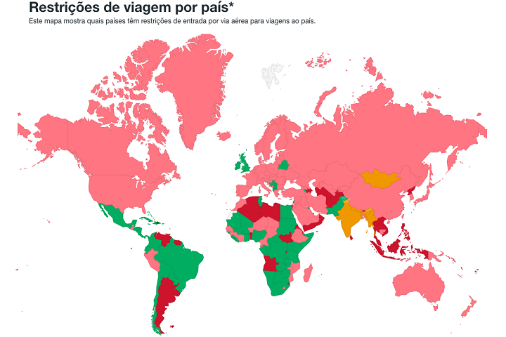 Kayak - mapa de restrições de viagens