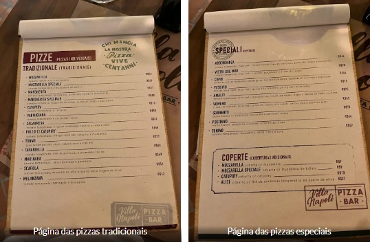 Villa Napoli - Que gostoso - menu